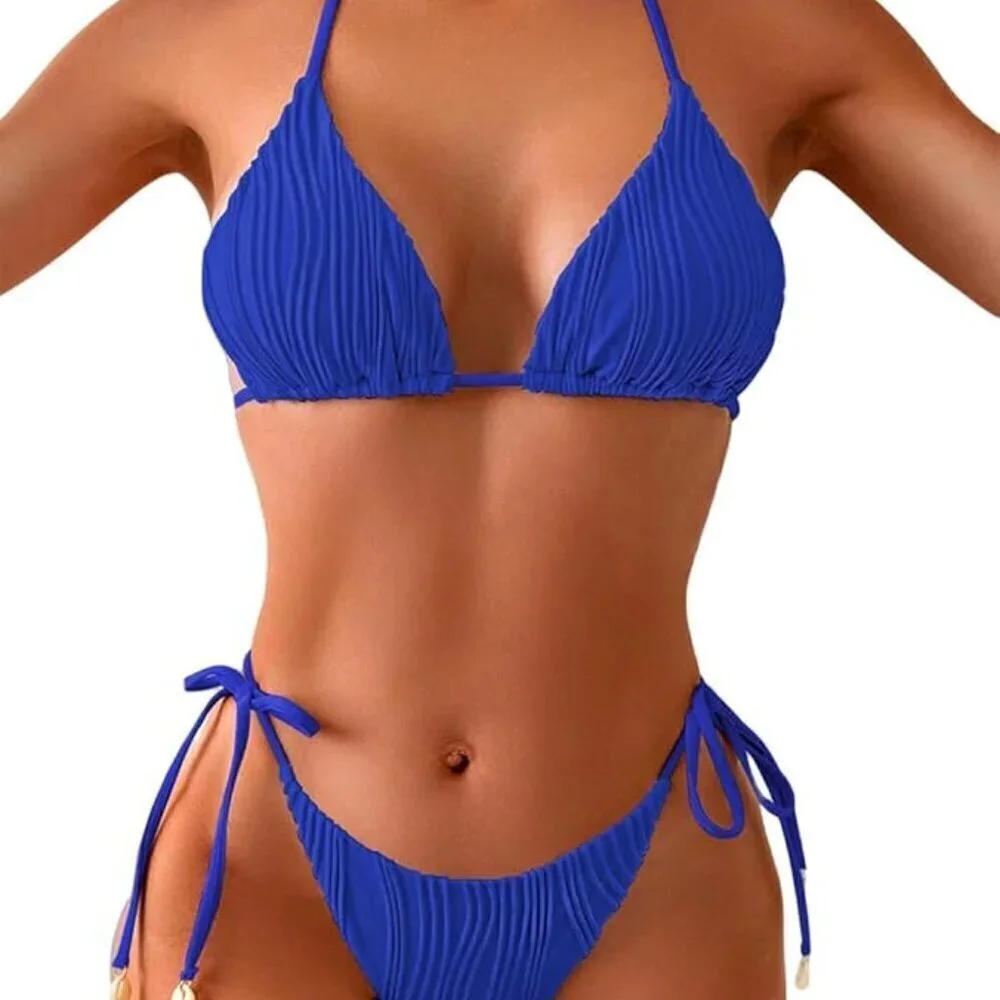 💙✨ Royal Blue Ribbed Triangle Bikini Set | Size Large | NWT ✨💙